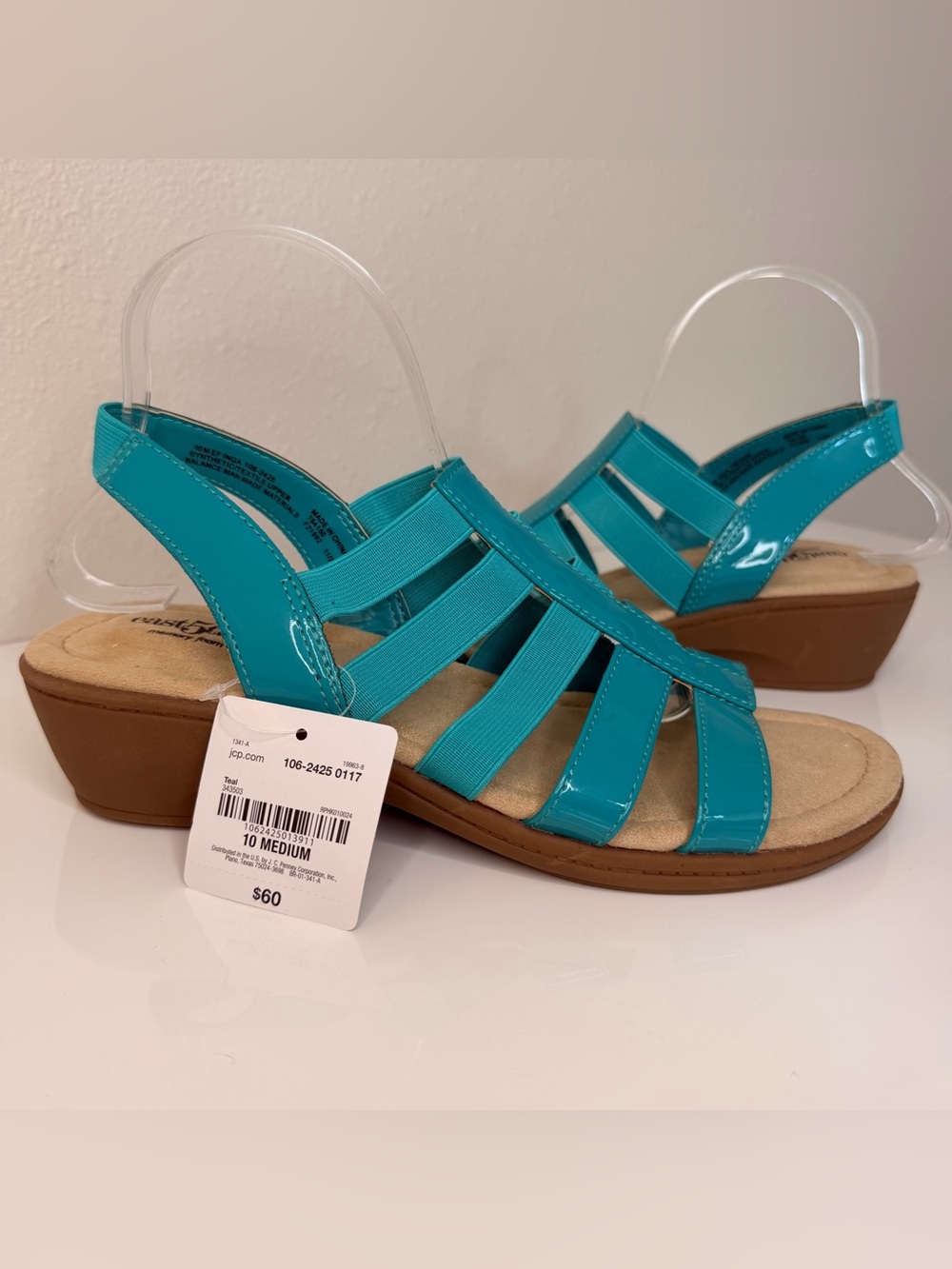 East 5th Teal Patent Strappy Slingback Sandals for Women - Picture 9 of 10